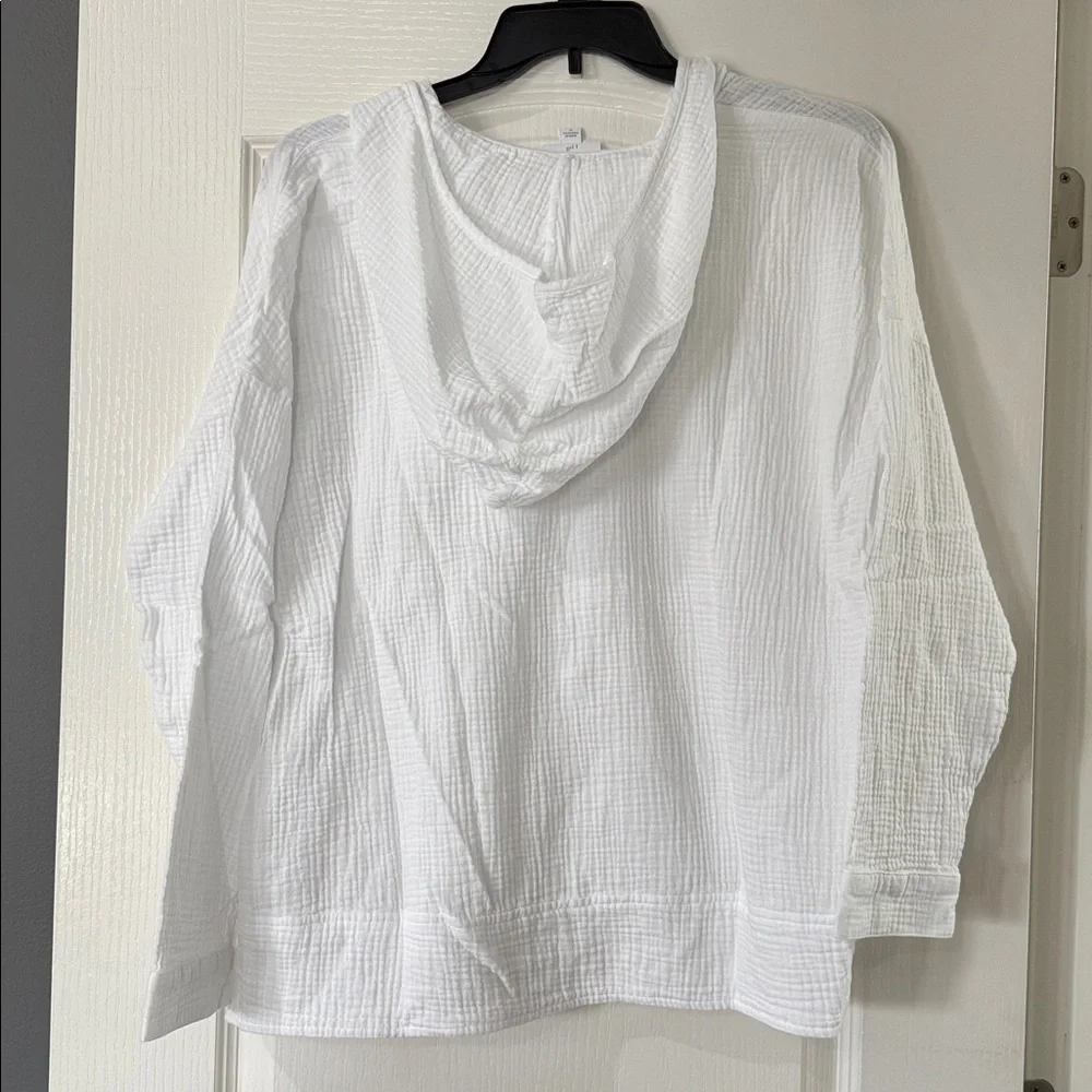 J Jill White‎ Cotton Guaze V-Neck Hoodie Size XL - Picture 5 of 5